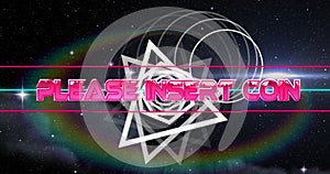 Image of please insert coin text over white shapes