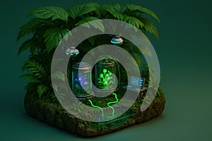 Futuristic Plant Lab In Jungle. Bioengineering Concept Miniature