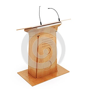 Image podium tribune with microphones on white backgrou