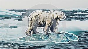 An image of a polar bear stranded on a melting ice cap with the words Climate change affects us all on a sticker. photo