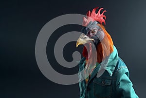 Image of portrait of an rooster hip hop outfit costume, Fashion. Illustration, Generative AI