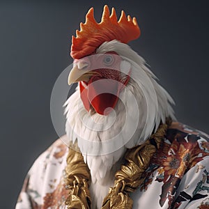 Image of portrait of an rooster hip hop outfit costume, Fashion. Illustration, Generative AI