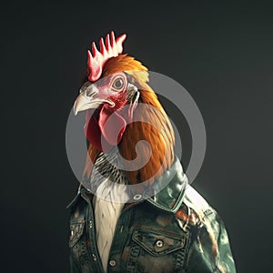 Image of portrait of an rooster hip hop outfit costume, Fashion. Illustration, Generative AI