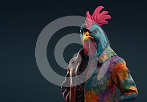 Image of portrait of an rooster hip hop outfit costume, Fashion. Illustration, Generative AI