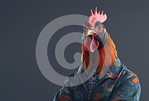 Image of portrait of an rooster hip hop outfit costume, Fashion. Illustration, Generative AI