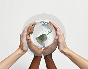 Diverse Hands Gently Holding the Earth Globe