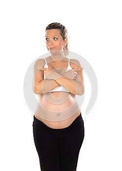 Image of pregnant woman touching her belly with hands