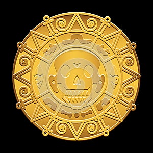 Gold medallion of pirates of the Caribbean Sea. photo