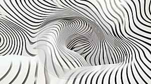 A 3D rendering of a black and white striped wave pattern.