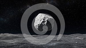 A large, irregularly shaped asteroid in space.