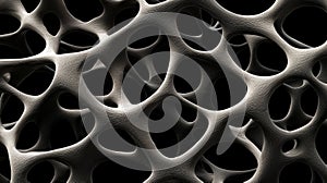 A 3D rendering of a complex network of interconnected lines and shapes, resembling a web or a maze.