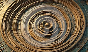 close-up view metallic surface with concentric circles, featuring metallic texture and metallic sheen.