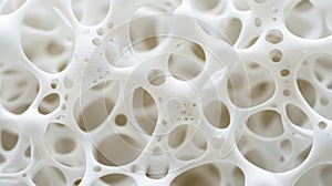 A close-up view of a white, porous, and interconnected network.