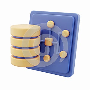 3D Database Icon on Blue Panel Representing Data Storage and Connection System
