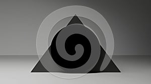 A 3D rendering of a black sphere centered within a black triangle.