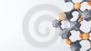 A 3D rendering of a complex geometric structure composed of interconnected spheres and cylinders.