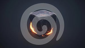 A cube-shaped object with a fiery interior.