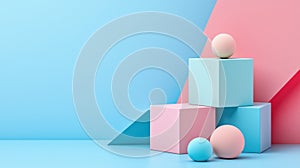 A 3D rendering of a stack of cubes with spheres on top.