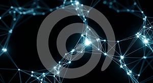 Glowing cyan data points form a futuristic plexus