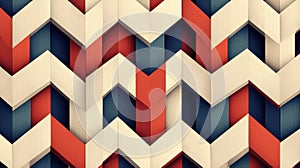 A geometric pattern of overlapping triangles in red, white, and blue.