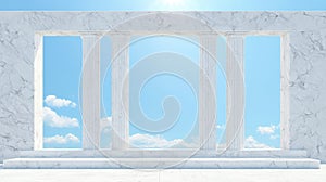A white marble structure with columns and a window.