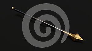 A spear with a gold tip and black shaft.