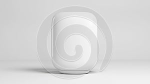 A white vase with a rounded body and a flat base.