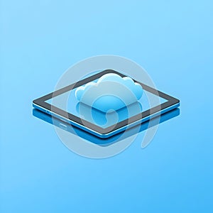 Cloud Computing Icon: Tablet with Data Cloud - Digital Storage and Technology Illustration
