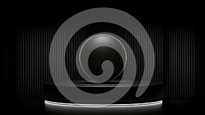 A black sphere on a black platform.