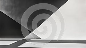 A geometric composition of black and white triangles and rectangles.