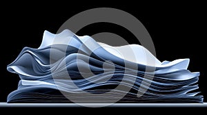 A 3D rendering of a stack of white paper with a blue gradient.