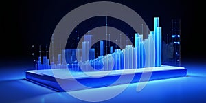 Futuristic Data: 3D Networked Bar Graph on Vibrant Blue