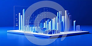 Futuristic Data: 3D Networked Bar Graph on Vibrant Blue