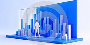 Futuristic Data: 3D Networked Bar Graph on Vibrant Blue