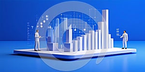 Futuristic Data: 3D Networked Bar Graph on Vibrant Blue