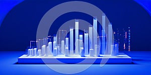 Futuristic Data: 3D Networked Bar Graph on Vibrant Blue