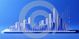 Futuristic Data: 3D Networked Bar Graph on Vibrant Blue