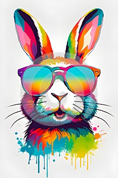 trendy bunny with colorful sunglasses generated by ai photo