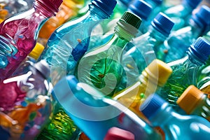 plastic water bottles waste pollution in ocean global warming save the planet air pollution gen ai photo