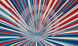 vibrant abstract design features red, white, and blue lines radiating outwards, creating dynamic and