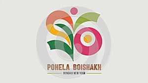 A vibrant Pohela Boishakh celebration design featuring Bengali new year greeting in bold colorful typography. photo