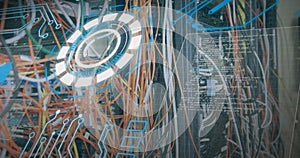 Image of processing circle over integrated circuit and computer wires
