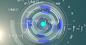 Image of processing circles and math formulas on grey background