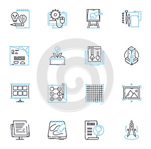 Image processing linear icons set. Pixels, Filters, Segmentation, Compression, Enhancement, Colorization, Features line