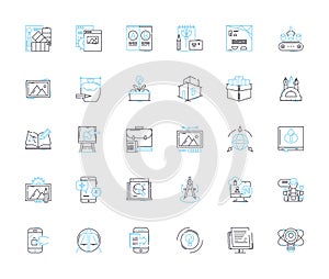 Image processing linear icons set. Pixels, Filters, Segmentation, Compression, Enhancement, Colorization, Features line