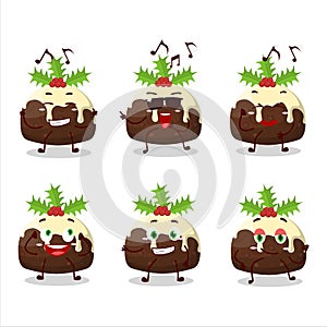 An image of pudding cake christmas dancer cartoon character enjoying the music