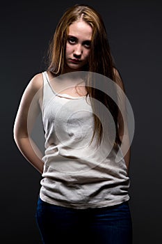 Image of pudgy girl with crumpled shirt