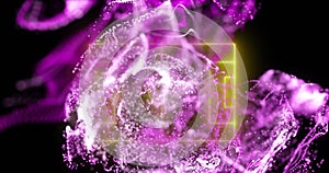 Image of purple igital wave over neon yellow soccer field layout against black background