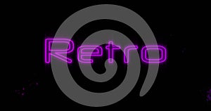 Image of purple letters of the Retro neon sign with two purple explosions on black background 4k