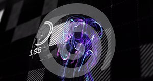 Image of purple spots over data processing on black background